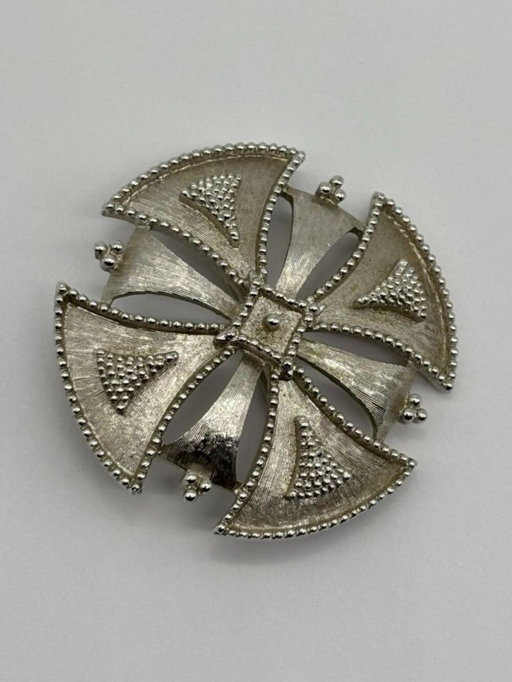 Vintage Monet Maltese Cross Etruscan Revival Brooch Silver-Tone Beaded Detailing - Picture 4 of 15